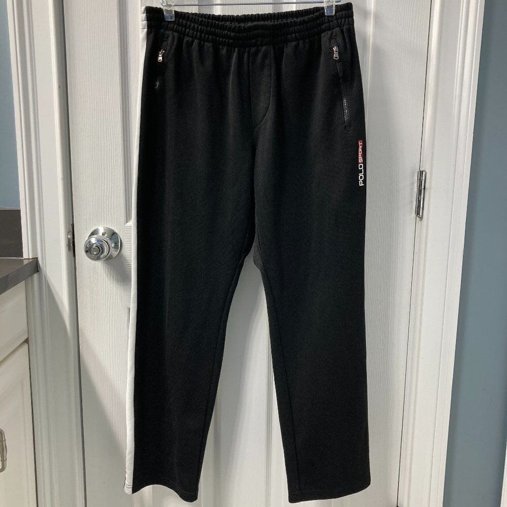 Vintage Polo Sport Ralph Lauren Black White Striped Athletic Track Pants Medium